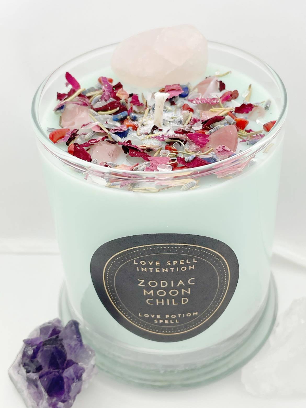 Love Intention Spell crystal candle