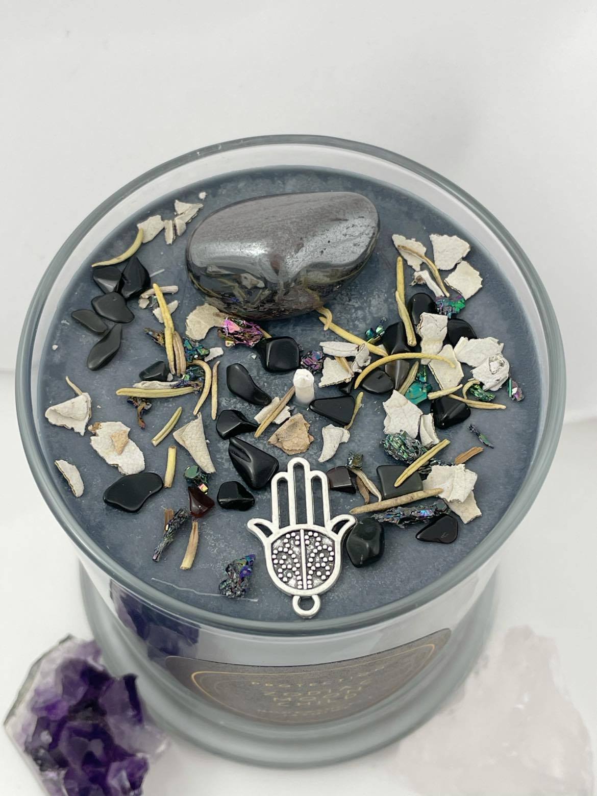 Protection – Honeysuckle Jasmine Crystal Candle, top view