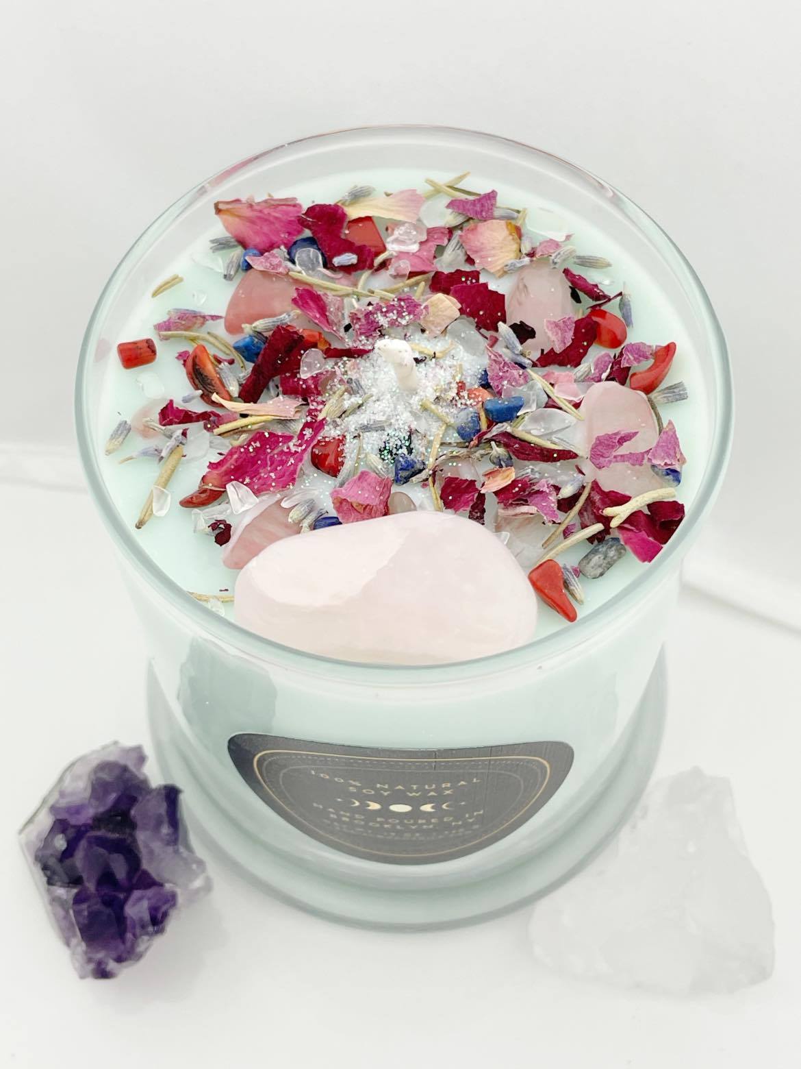 Love Intention Spell Crystal Candle, top view