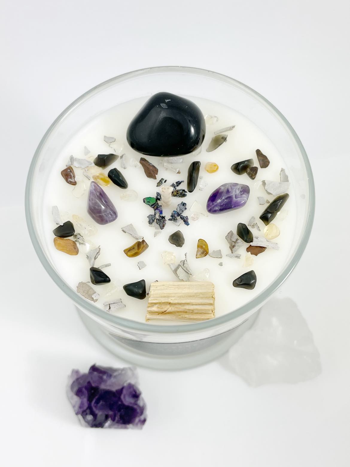 Sacred Sage – Palo Santo Crystal Candle, top view